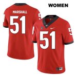 Women's Georgia Bulldogs NCAA #51 David Marshall Nike Stitched Red Legend Authentic College Football Jersey UZJ7654MC